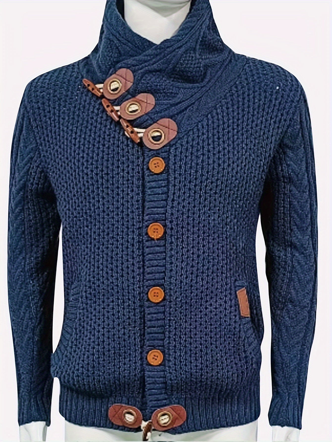Men'S Knitted Jacket Turtleneck Cardigan Winter Pullover Hoodies Casual Sweaters Jumper