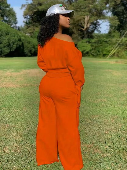 Women'S Solid Color Casual 2pcs Set, Women'S Spring And Autumn Casual Asymmetry, Drawstring, Pocket Three-quarter Length Sleeve Loose Black Bat Sleeve Sweatshirt Sweatpants Women'S Two-piece Outfit, Casual Everyday Wear