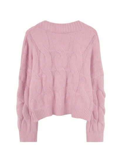 Women's Casual V-Neck Cropped Sweater - High Elasticity Long Sleeve Open Front Button Detail, Loose Fit Solid Color Spring/Fall Layering Essential, Cute Sweaters, Comfortable Knitwear, Durable Knitwear